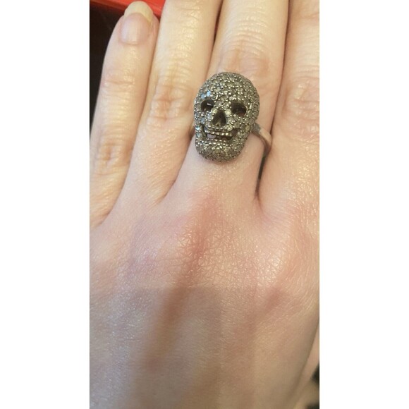 AUTHENTIC BAVNA Skull Ring 1.23 tcw Pavé Set Champagne Diamonds Sterling Silver - Picture 7 of 16